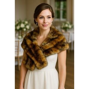 Sinequanone Paris Luxury Faux Fur Stole Wrap Scarf Brown Animal Print formal